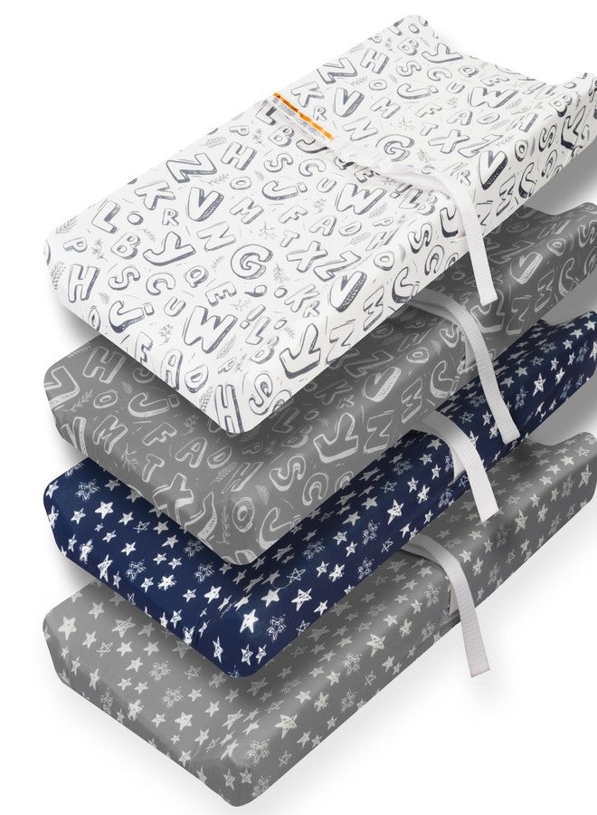 FIGEPO 4 Pack Changing Pad Cover for Baby Boys Neutral Unisex Fitted Breathable Baby Changing Pad Sheets for Toddler Changing Table (Letter) - Image 1